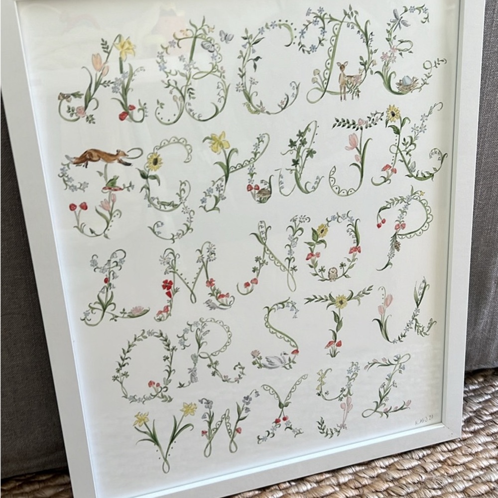 riley sheehey Nursery Baby alphabet of oddities art print & White Frame 16x20